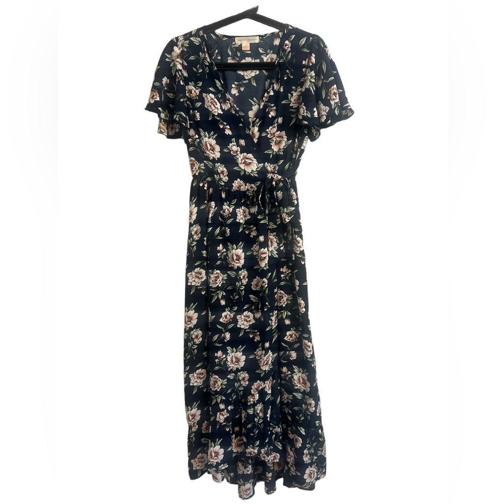 Band of Gypsies navy floral dress wrap around style
